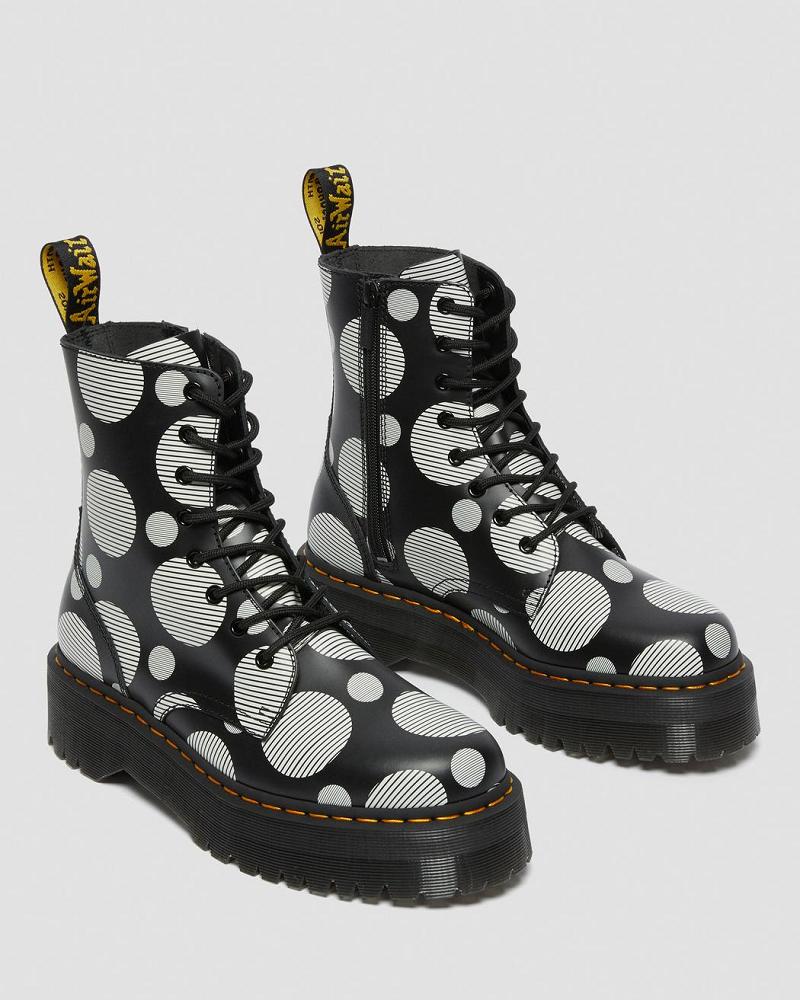 Black Men's Dr Martens Jadon Polka Dot Smooth Leather Platform Boots | CA 559MQZ